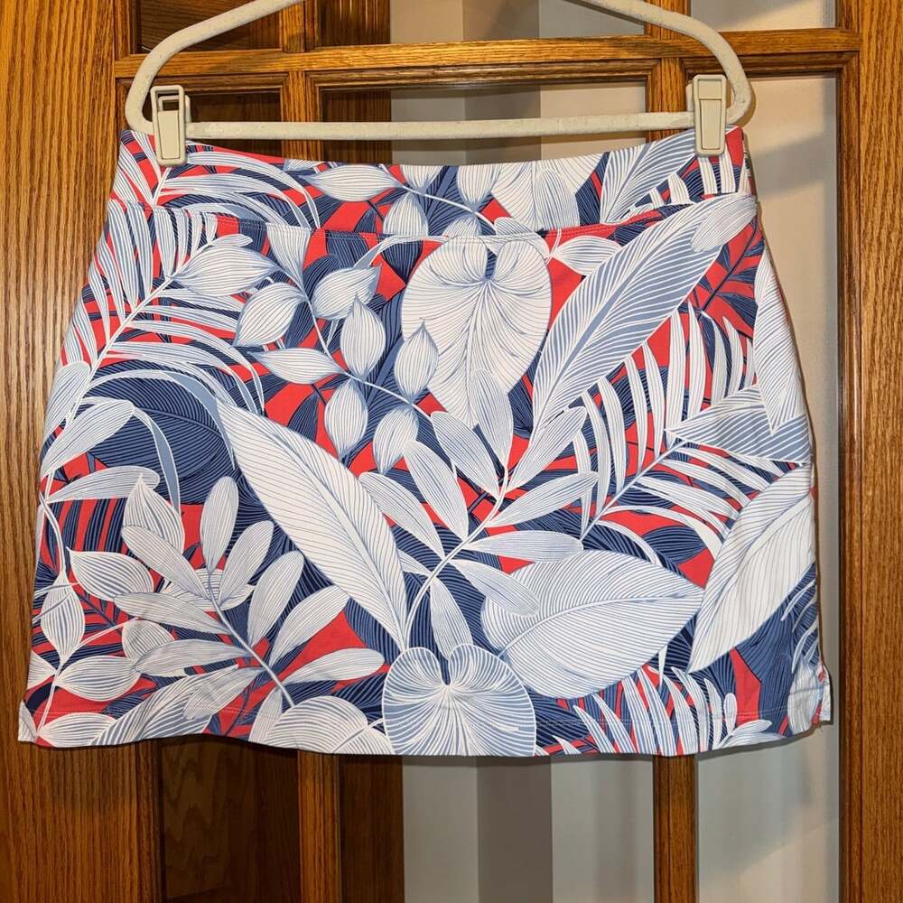 EUC TOMMY BAHAMA SZ L AUBREY ISLAND ZONE SKORT SKIRT BLUE WHITE ORANGE TROPICAL - Picture 2 of 11